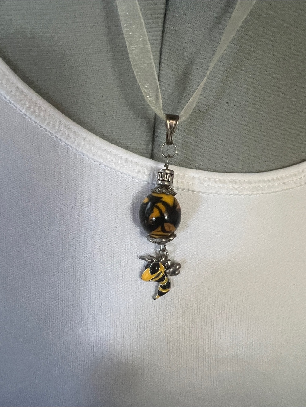 Yellow and Black Bee Charm Pendant Necklace - Women Jewelry